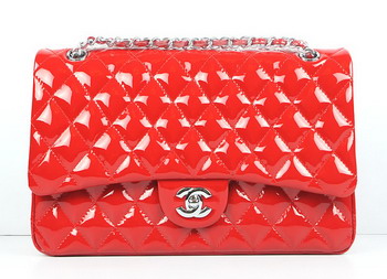 AAA Chanel Classic Flap Bag 1113 Red Quilted Patent Silver Chain Knockoff